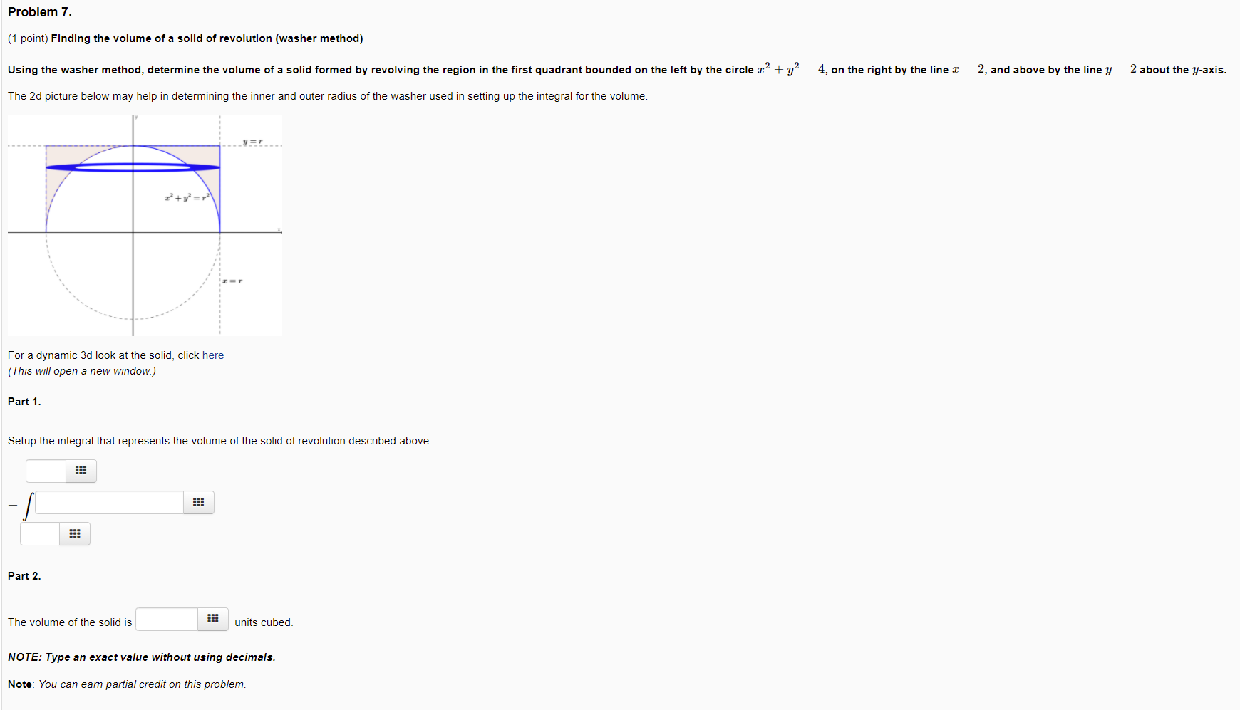 Solved Problem 7. (1 point) Finding the volume of a solid of | Chegg.com