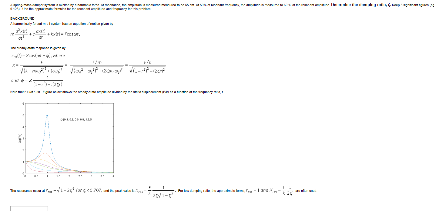 Solved A springmassdamper system is excited by a harmonic