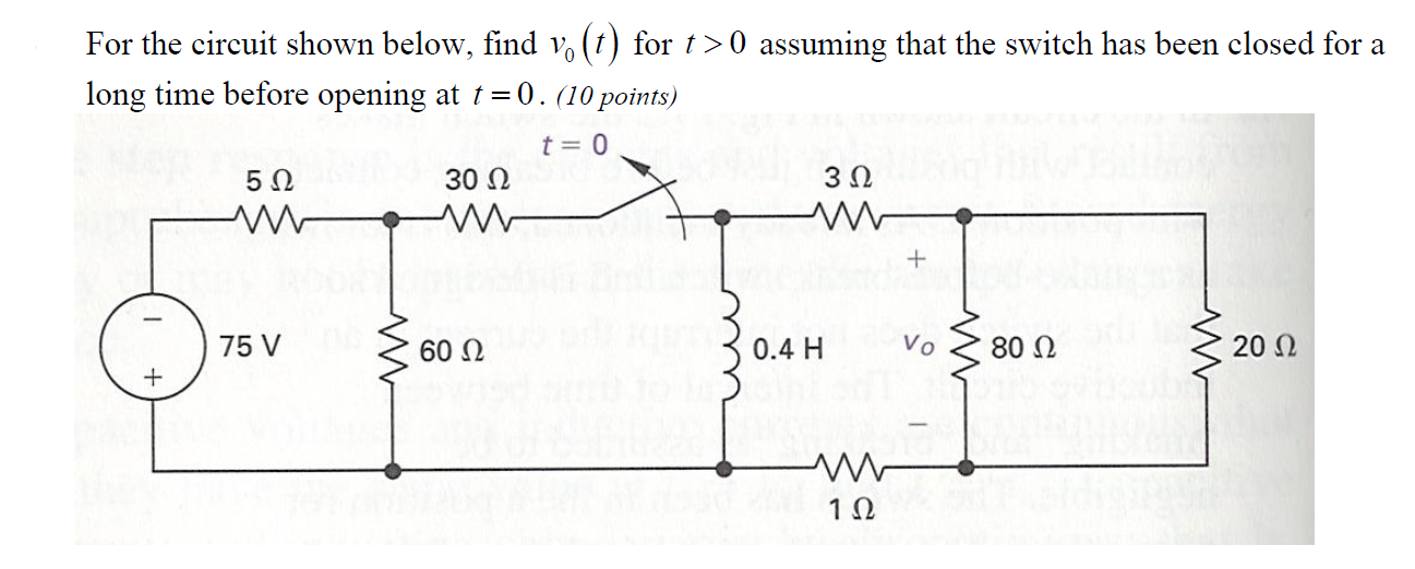 Solved For the circuit shown below, find v. (t) for t>0 | Chegg.com