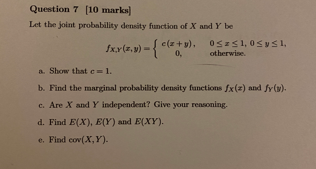 Solved Question 7 [10 marks] Let the joint probability | Chegg.com
