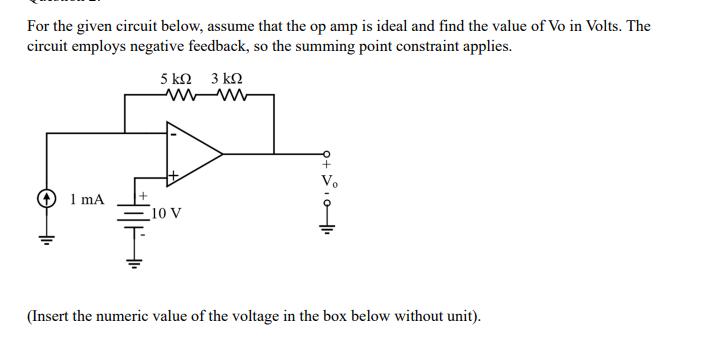 For the given circuit below, assume that the op amp | Chegg.com