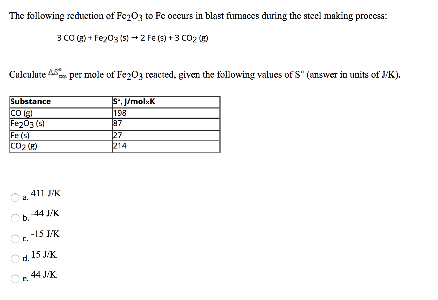 Solved The Following Reduction Of Fe2o3 To Fe Occurs In B Chegg Com