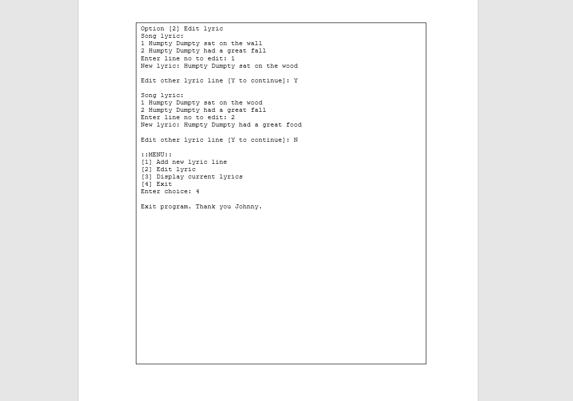 Solved Question 1. Write a Song Lyrics Creator program to