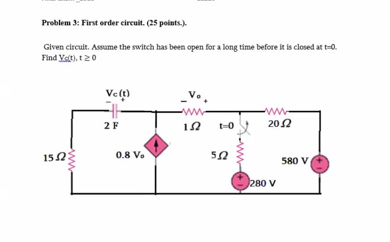Solved Problem 3: First order circuit. (25 points.). Given | Chegg.com
