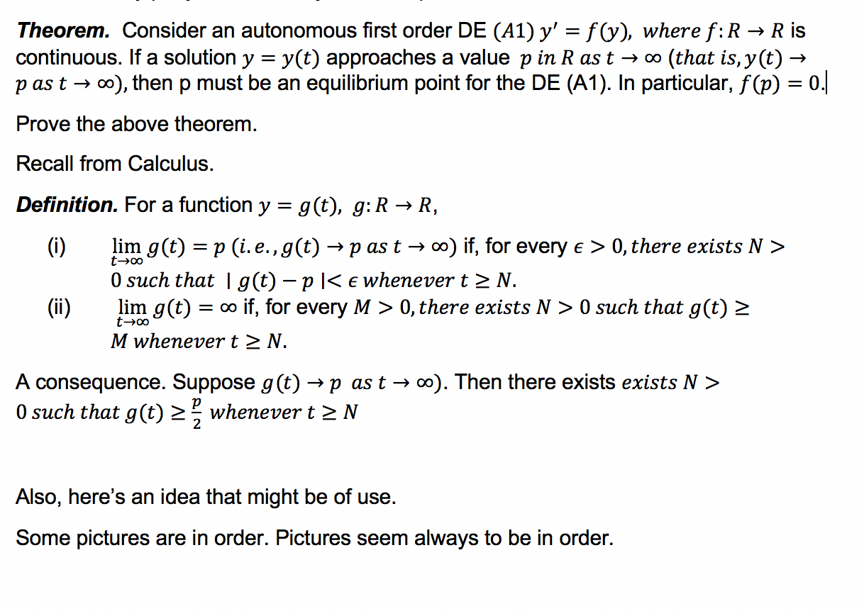 Solved Theorem. Consider an autonomous first order DE (A1) | Chegg.com