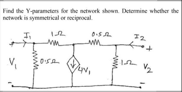 Solved Find the Y-parameters for the network shown. | Chegg.com