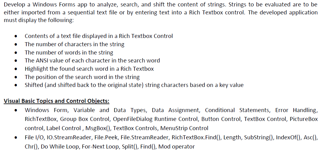 Solved Develop a Windows Forms app to analyze, search, and | Chegg.com