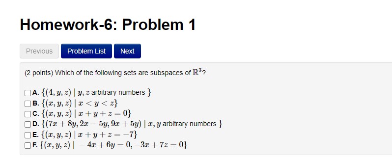 Solved ( 2 Points) Which Of The Following Sets Are Subspaces | Chegg.com