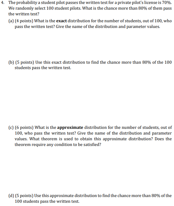 Solved 4. The probability a student pilot passes the written | Chegg.com
