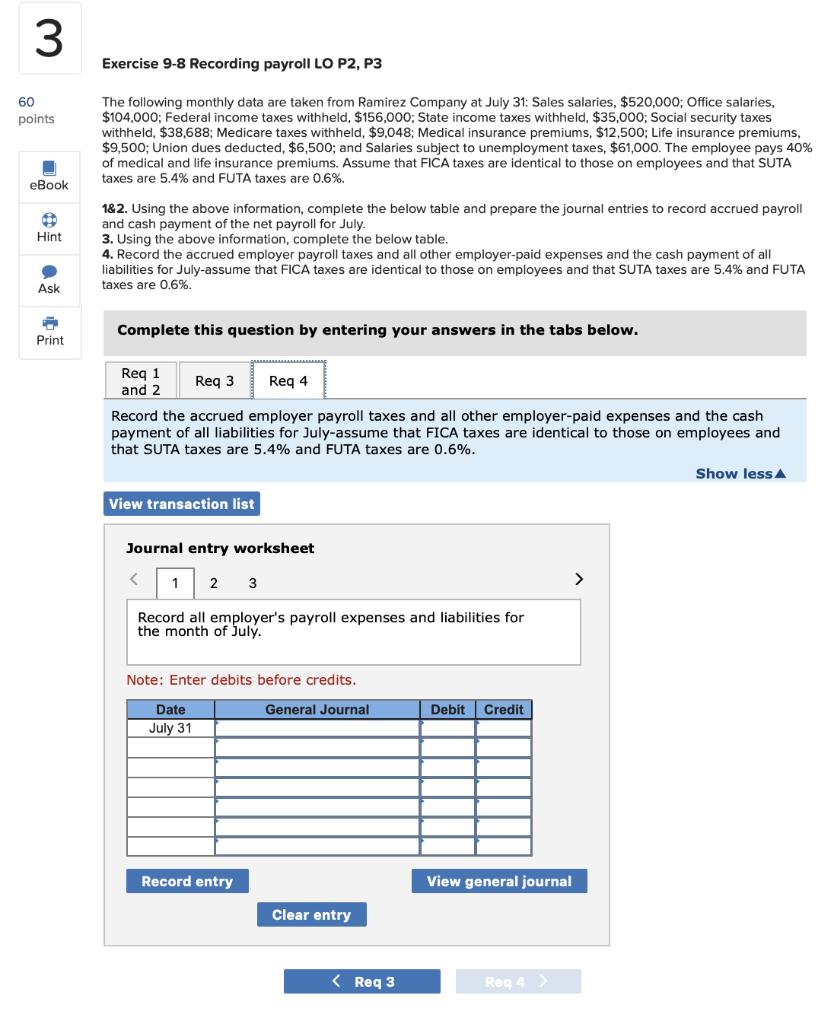Solved Chapter 9 Homework A Saved 3 Exercise 9-8 Recording | Chegg.com