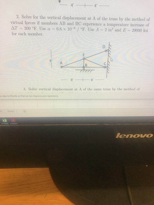 Solved 4 2. Solve for the vertical displacement at A of the | Chegg.com