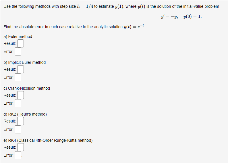 Solved Use the following methods with step size h=1/4 to | Chegg.com