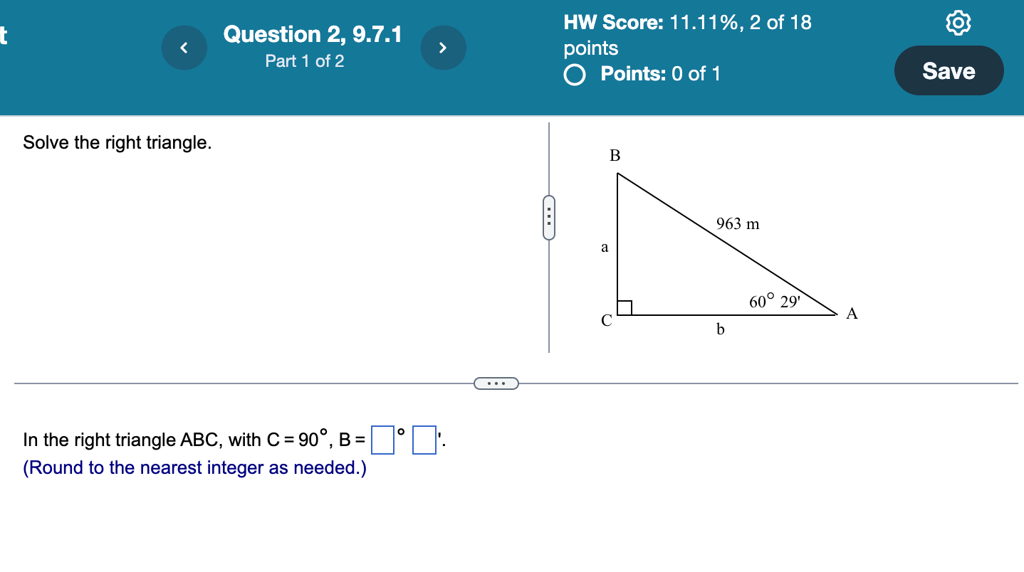 Solved Solve The Right Triangle Find The Measure Of A A