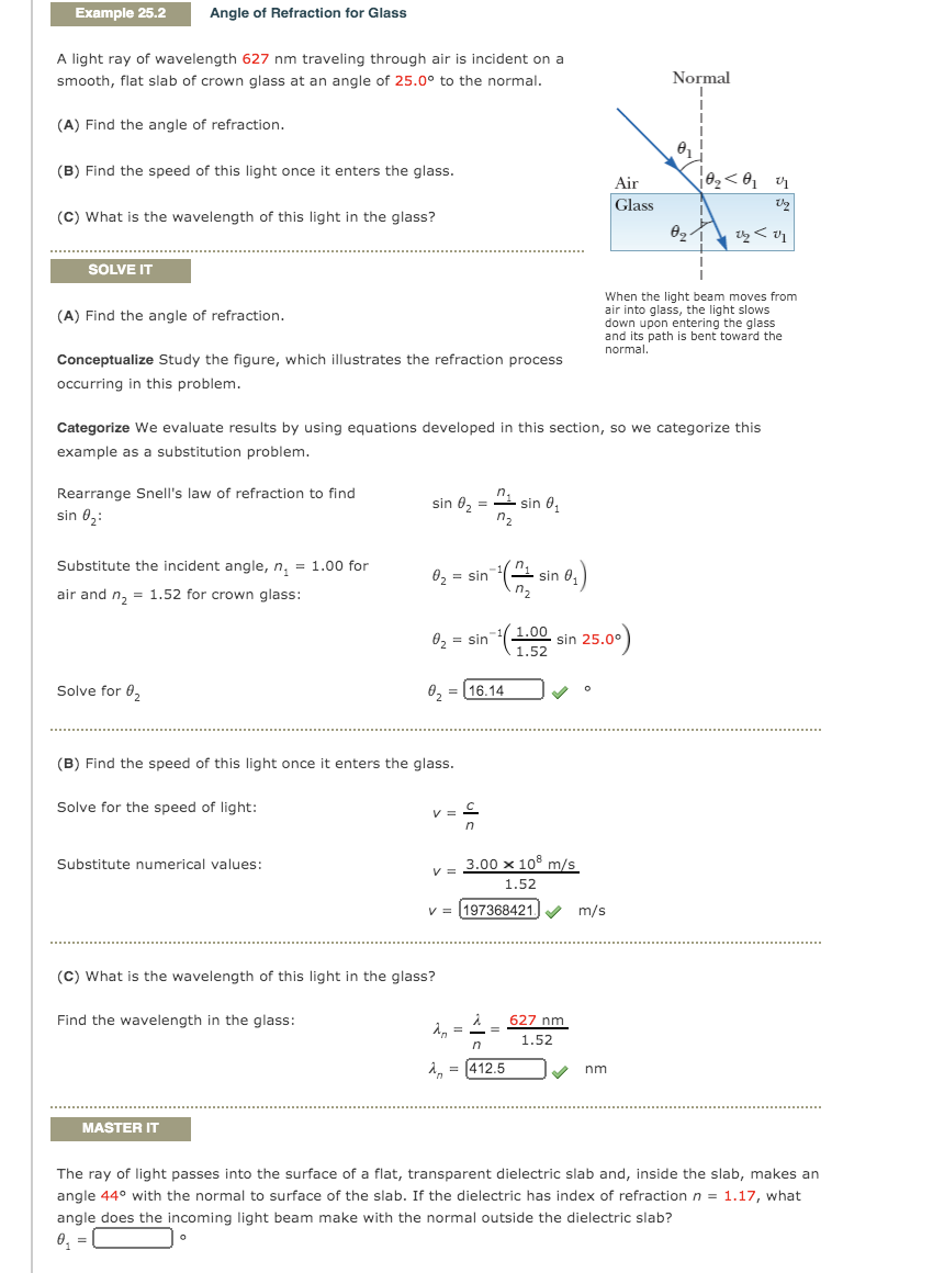 Solved Example 25.2 Angle of Refraction for Glass A light | Chegg.com