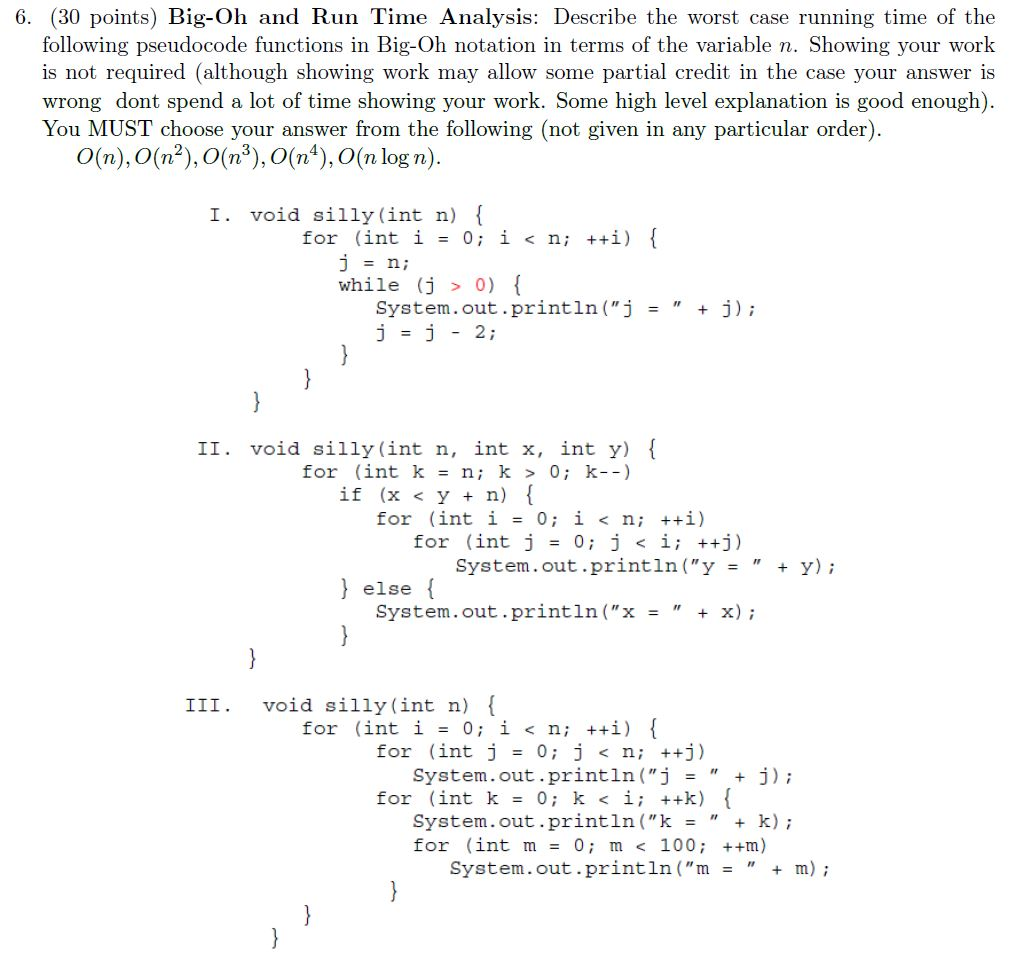 Solved 6. (30 points) Big-Oh and Run Time Analysis: Describe | Chegg.com