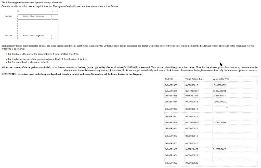 The following problem concerns dynamic storage | Chegg.com