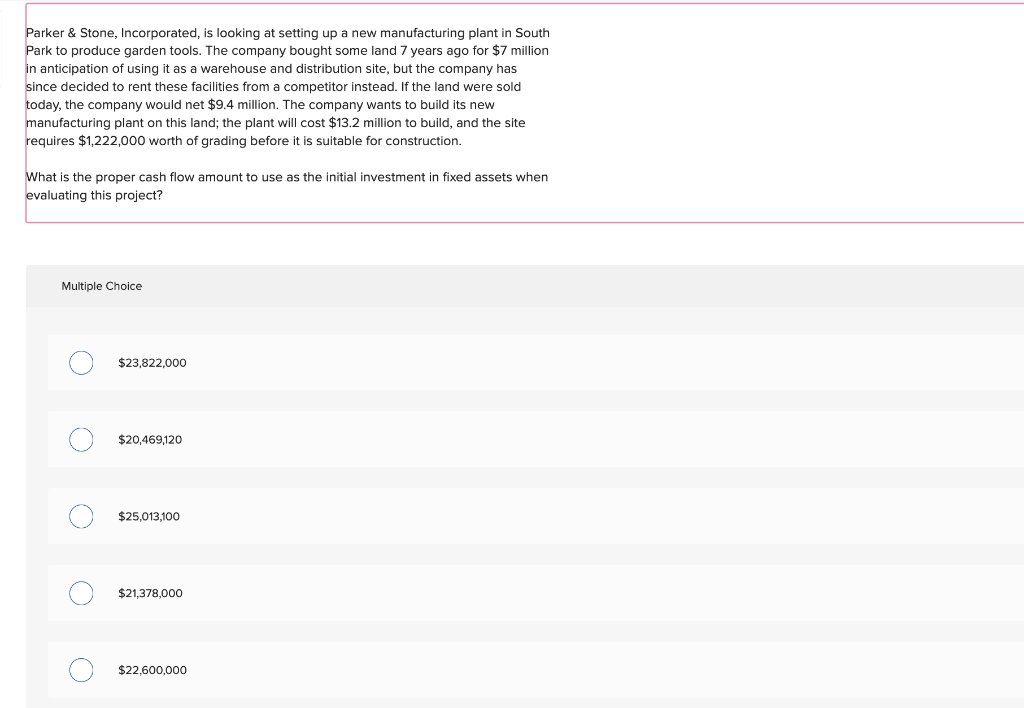 Parker \& Stone, Incorporated, is looking at setting up a new manufacturing plant in South Park to produce garden tools. The 