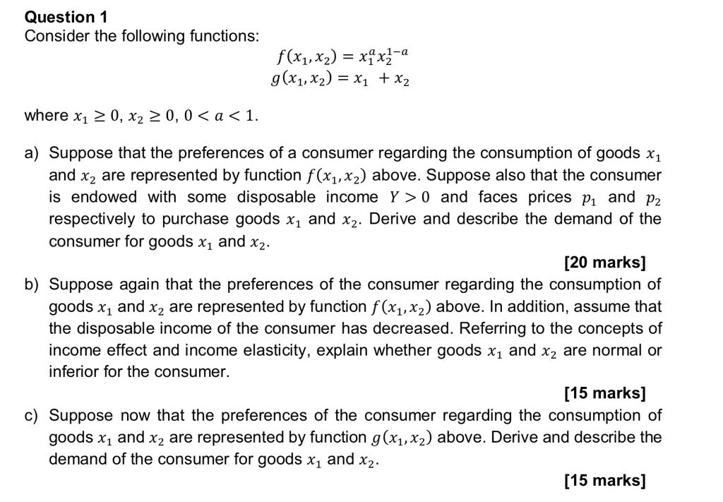 Solved Question 1 Consider the following functions: f(x1, | Chegg.com