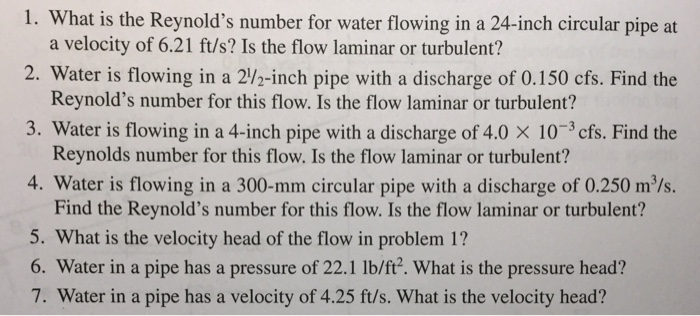 Solved What is the Reynolds number for water flowing in a | Chegg.com
