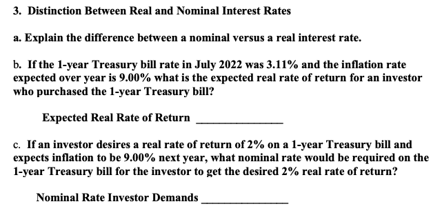 Solved 3. Distinction Between Real and Nominal Interest | Chegg.com