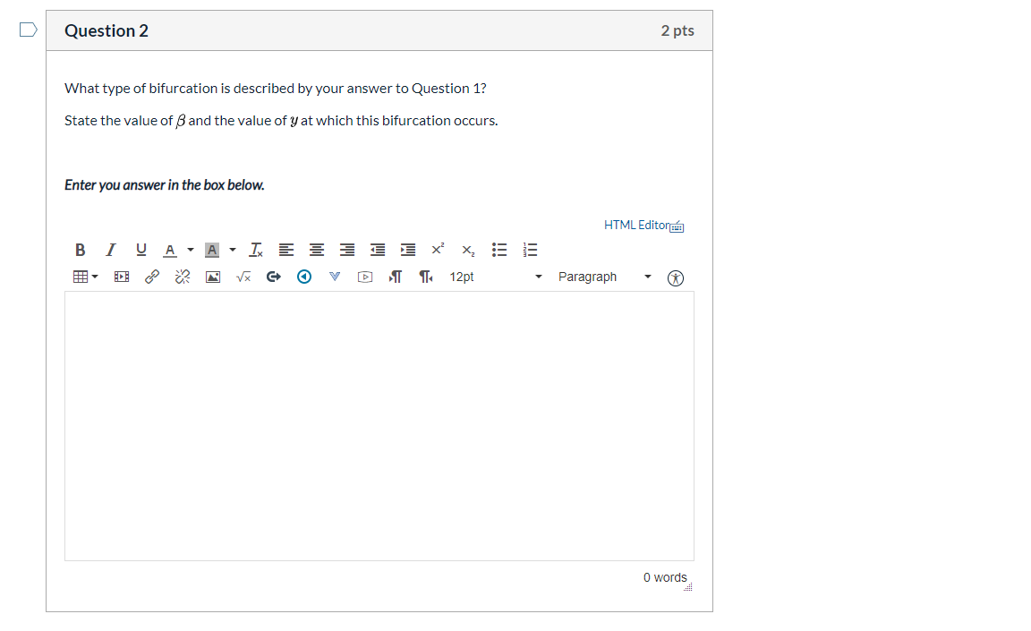 Solved Bifurcation point (Questions 1 & 2) Question 1 4 pts