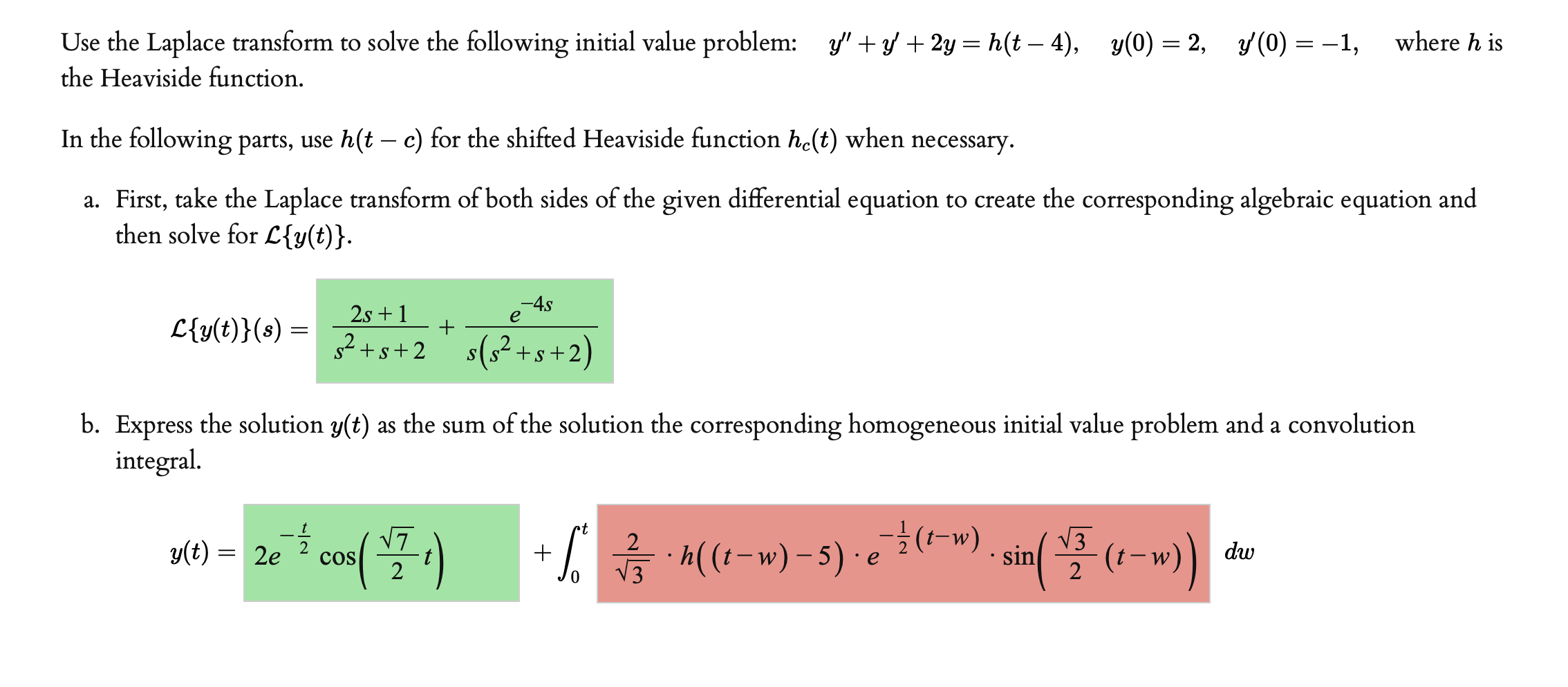 Solved Y Y 2y H T 4 Y 0 2 7 0 1 Where H Chegg Com