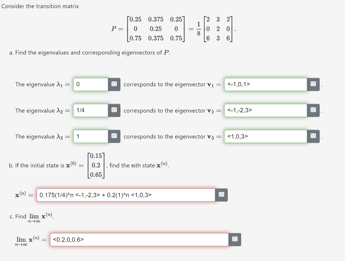 Solved Consider the transition matrix | Chegg.com