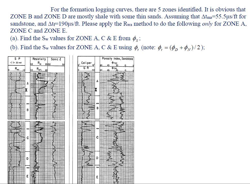 Solved For the formation logging curves, there are 5 zones | Chegg.com