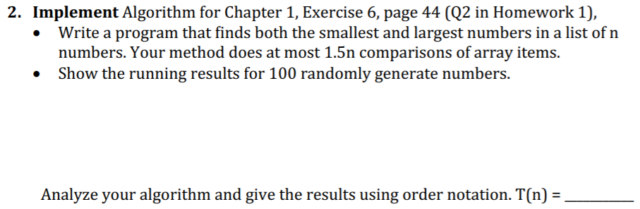 Solved 2. Implement Algorithm for Chapter 1, Exercise 6, | Chegg.com