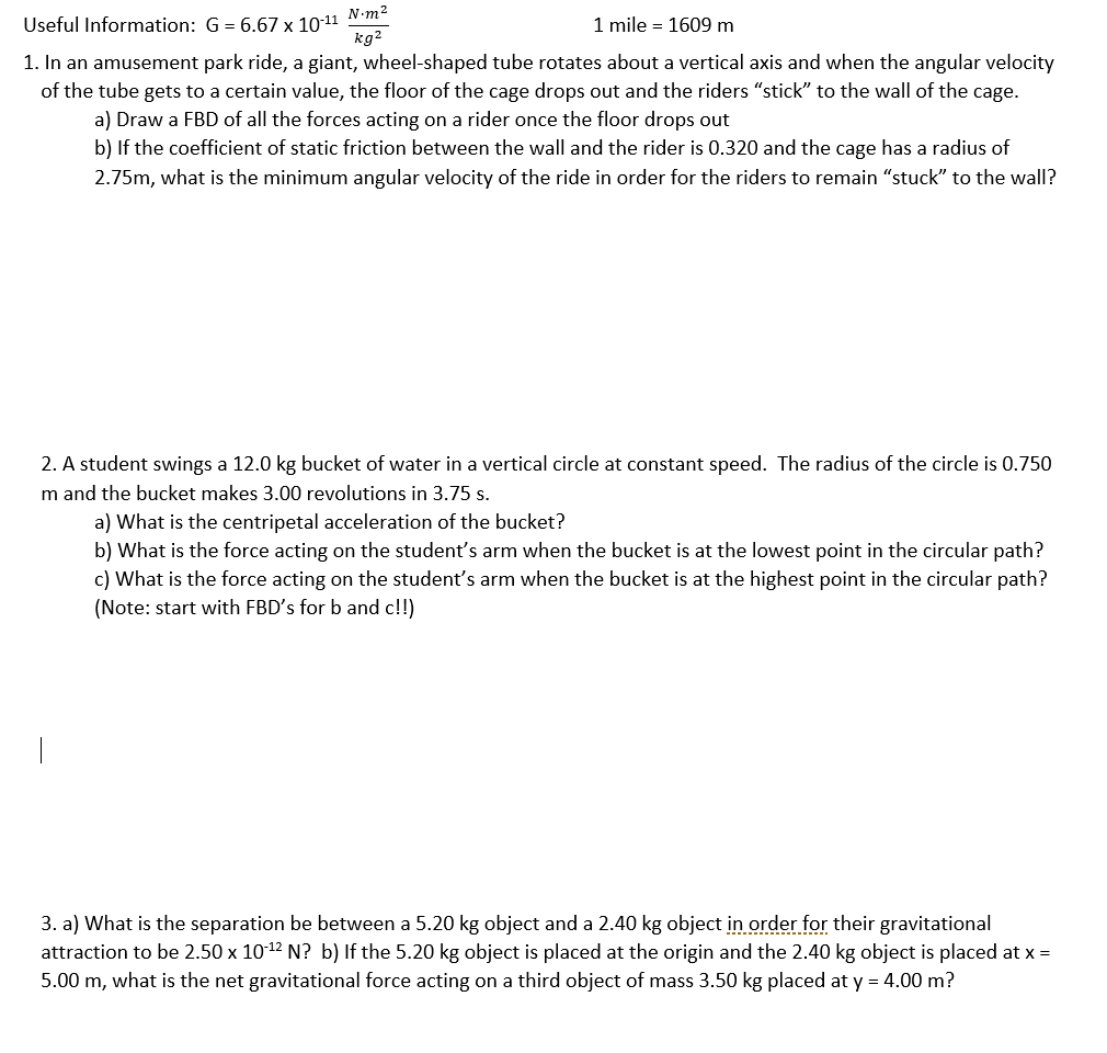 Solved ka2 Useful Information: G=6.67 x 10-11 1 mile = 1609 | Chegg.com