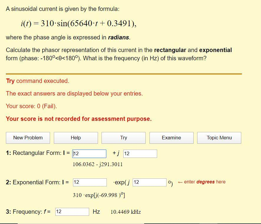 Solved A sinusoidal current is given by the formula: i(t) = | Chegg.com