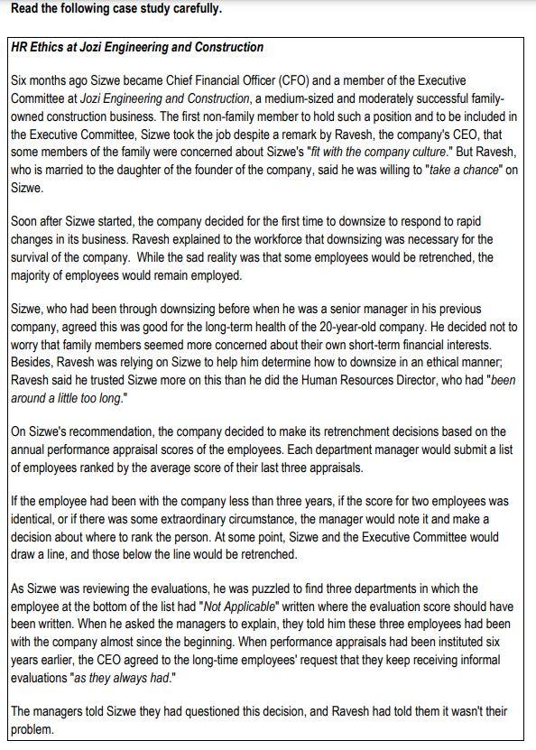 Solved Read the following case study carefully. HR Ethics at | Chegg.com