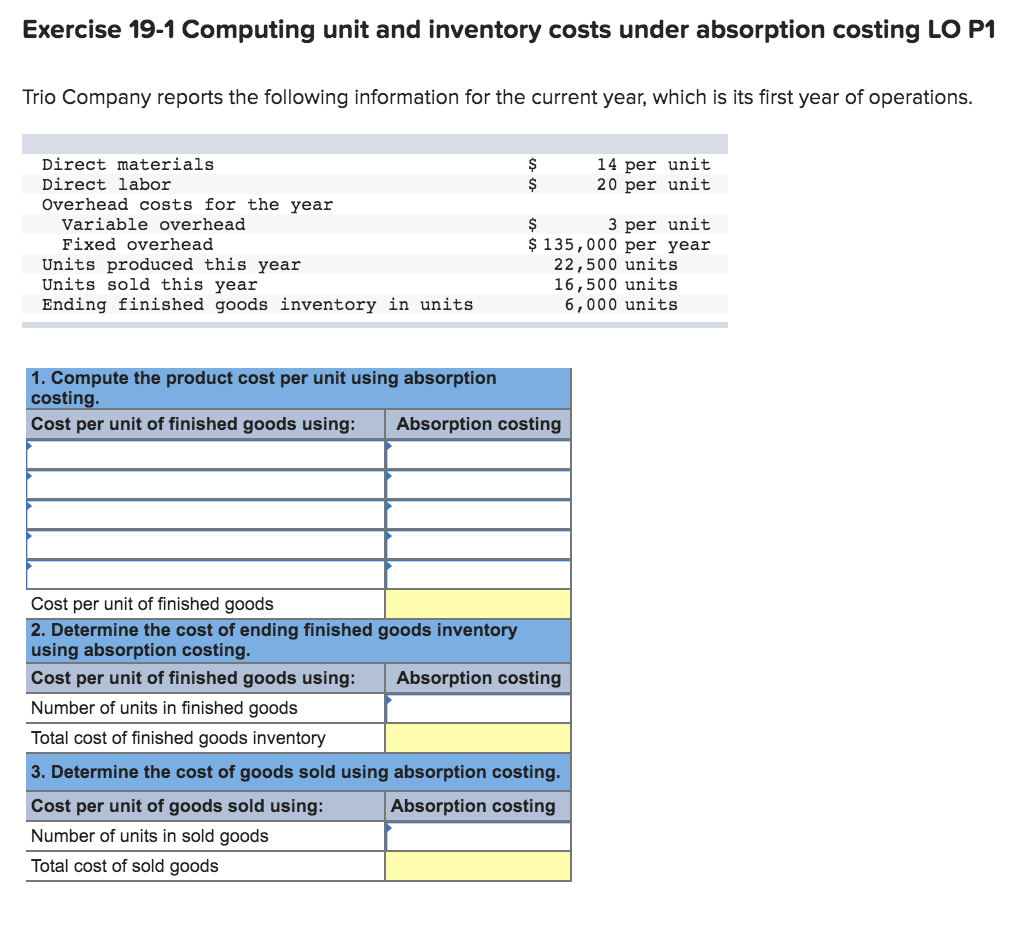 Solved Exercise 19-1 Computing Unit And Inventory Costs | Chegg.com