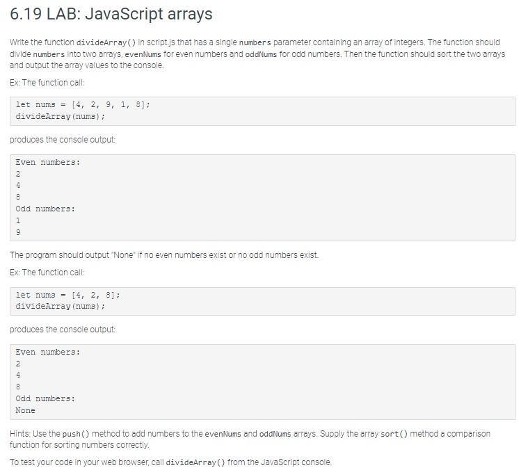 Solved Write the function divideArray () in script.js that | Chegg.com