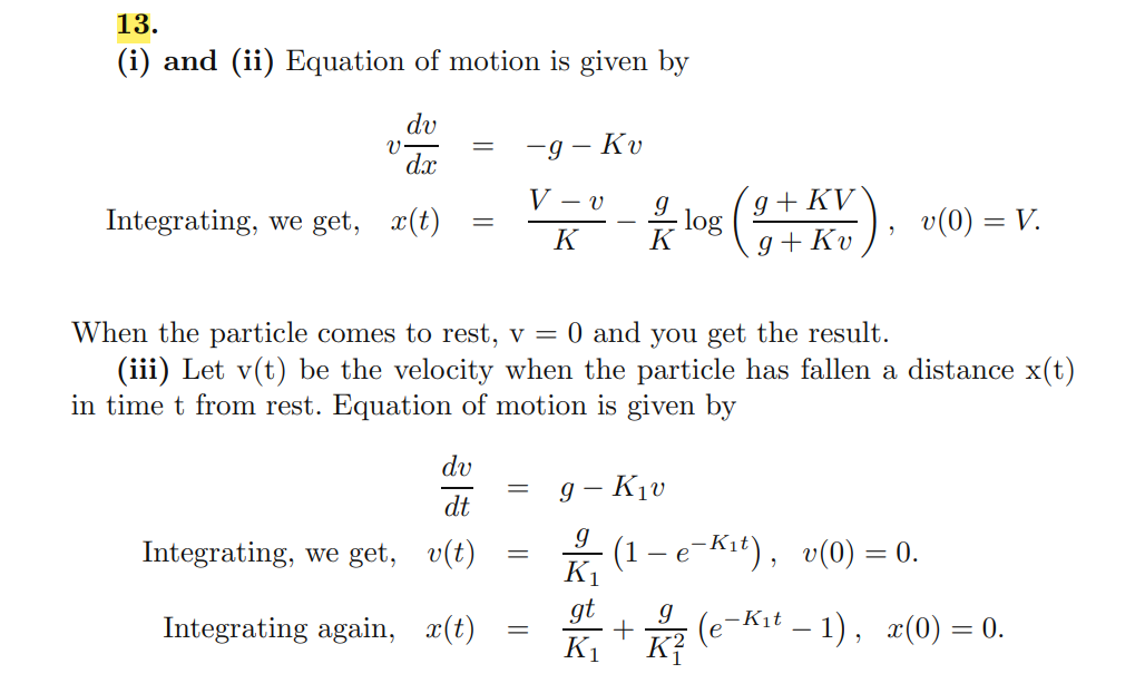 Solved 13. A particle of mass m is projected vertically | Chegg.com