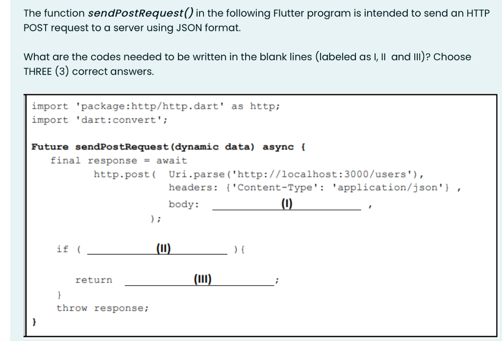 Solved The function sendPostRequest() in the following | Chegg.com
