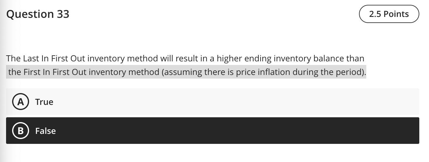 Solved The Last In First Out Inventory Method Will Result In | Chegg.com