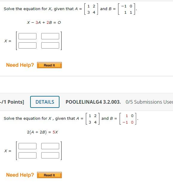 Solved 1 2 1 Solve the equation for X, given that A = and B | Chegg.com