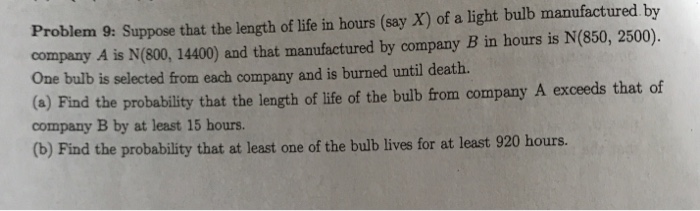 Solved Problem 9: Suppose That The Length Of Life In Hours 