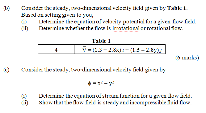 Solved B Consider The Steady Two Dimensional Velocity