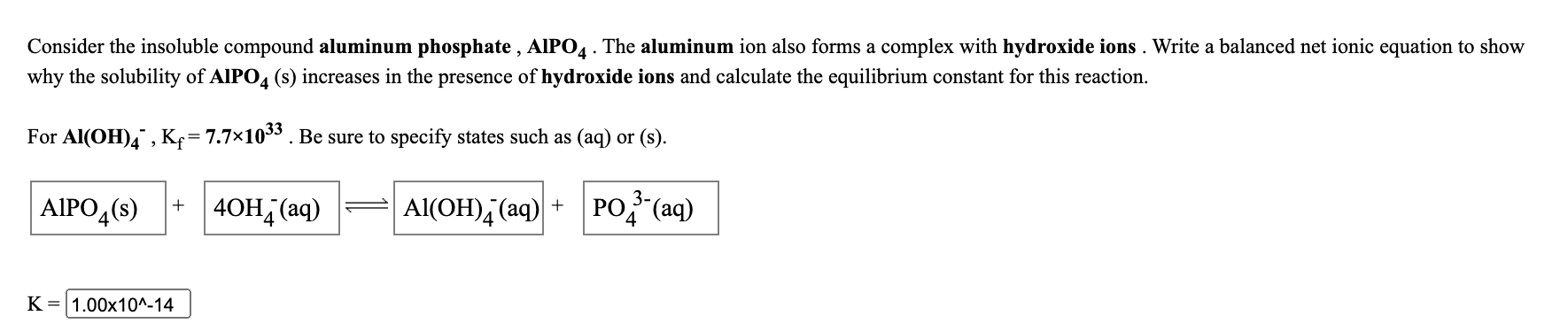 Solved Consider the insoluble compound aluminum phosphate , | Chegg.com