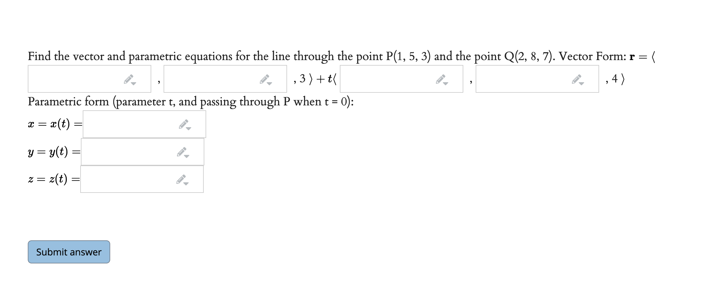 Solved -> - ( > Find the vector and parametric equations for | Chegg.com