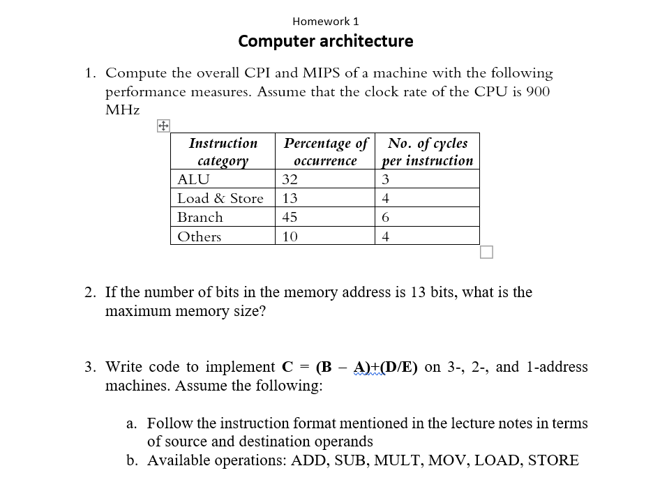 computer architecture homework