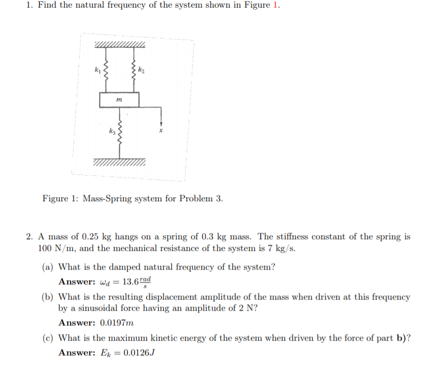 Solved 1. Find the natural frequency of the system shown in
