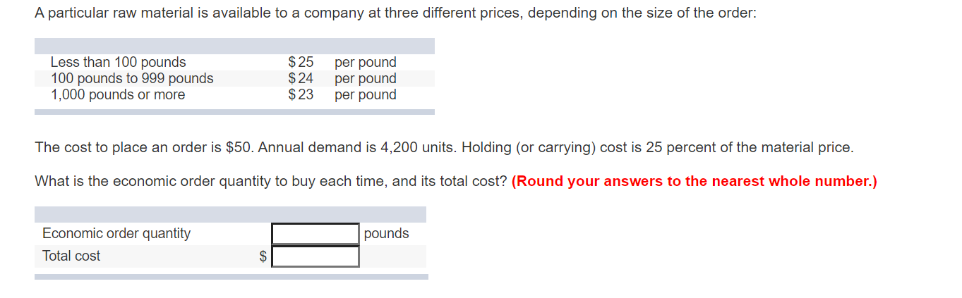 Solved A particular raw material is available to a company | Chegg.com