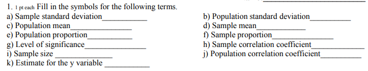 Solved 1. 1 pt each Fill in the symbols for the following | Chegg.com