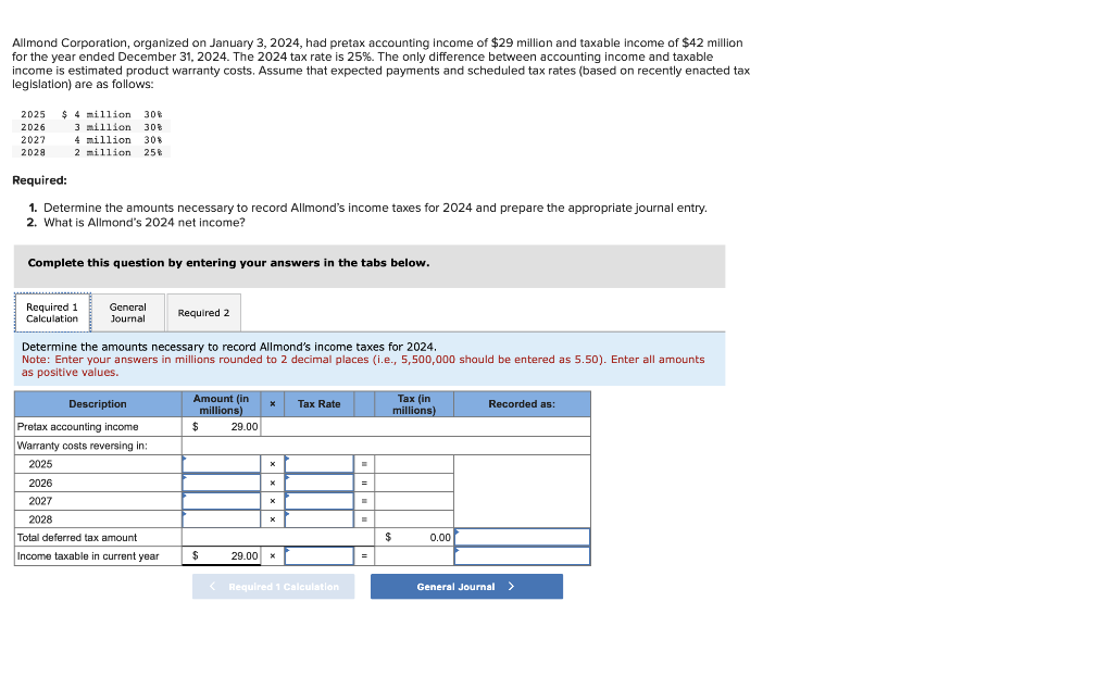 Solved Allmond Corporation, organized on January 3,2024, had