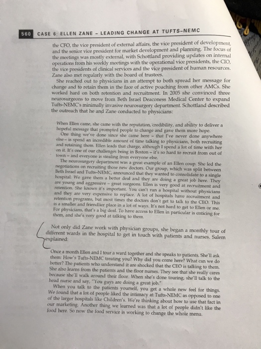 Solved 6 CASE Ellen Zane - Leading Change at Tufts-NEMC It | Chegg.com