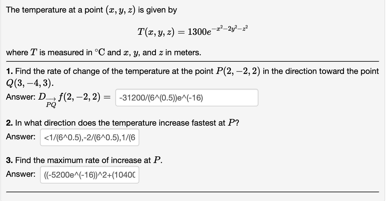 Solved The temperature at a point (x,y,z) is given | Chegg.com