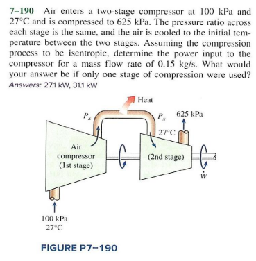 Solved 7-190 Air enters a two-stage compressor at 100kPa and | Chegg.com